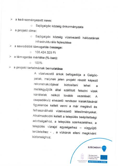 Sajógalgóc község vízelvezető hálózatának infrastrukturális fejlesztése.